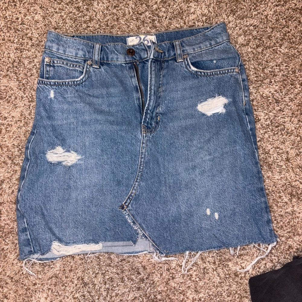 Free People Denim Distressed Skirt